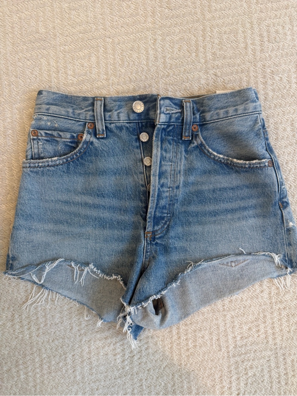 NWT Agolde High Waist Distressed Denim Shorts in Light Blue